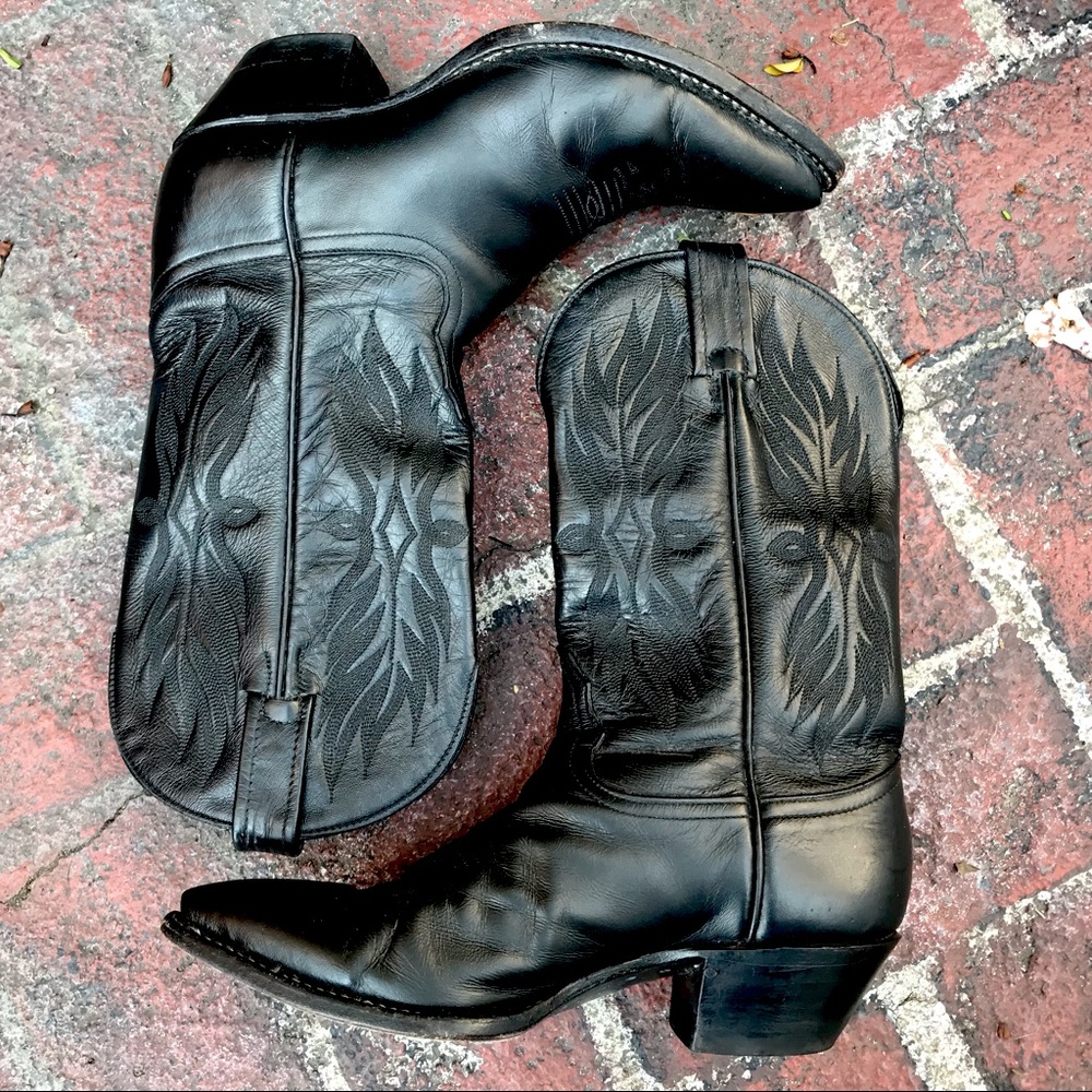 Vintage 90s Black Leather Western Boots by Tony Lama - Size 6M
